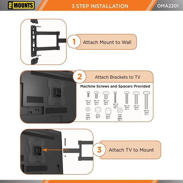 Alt view image 6 of 7 - ProMounts Full Motion TV Wall Mount | For 26"-43" Flat and Curved Screen TVs