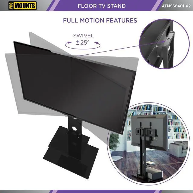 Alt view image 3 of 7 - Modern Metal TV Stand with Swivel Mount for 37"-70" TVs and Tempered Glass Shelf