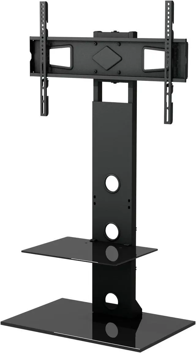 Main image of Modern Metal TV Stand with Swivel Mount for 37"-70" TVs and Tempered Glass Shelf