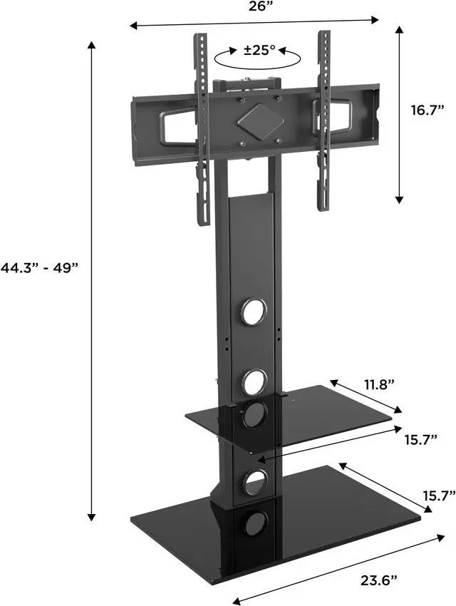 Alt view image 5 of 7 - Modern Metal TV Stand with Swivel Mount for 37"-70" TVs and Tempered Glass Shelf