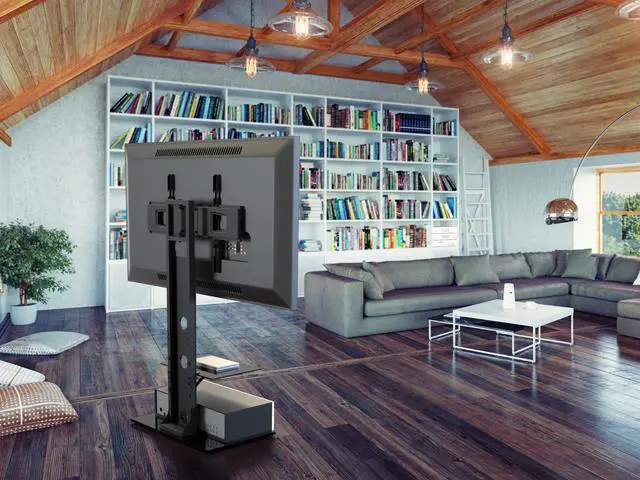Alt view image 6 of 7 - Modern Metal TV Stand with Swivel Mount for 37"-70" TVs and Tempered Glass Shelf