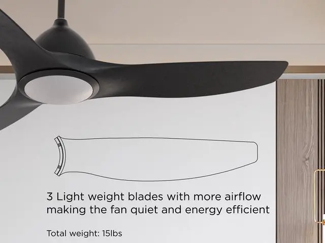 Alt view image 6 of 7 - 52 in. WiFi LED Indoor Black 3-Blade Smart Ceiling Fan with Temperature Control LED Light (Works with Alexa and Google Assistant), Black