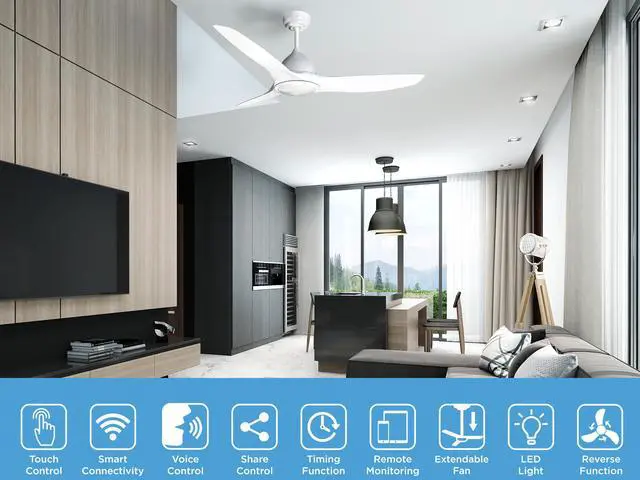 Alt view image 2 of 7 - 52 in. WiFi LED Indoor Black 3-Blade Smart Ceiling Fan with Temperature Control LED Light (Works with Alexa and Google Assistant), White