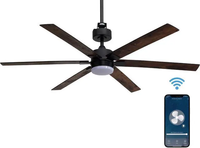 Main image of 60 in. WiFi LED Indoor Wood 3-Blade Smart Ceiling Fan with Temperature Control LED Light (Works with Alexa and Google Assistant)