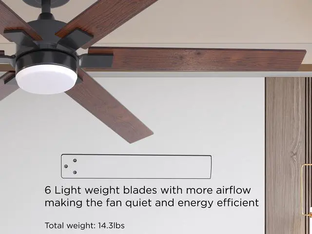 Alt view image 6 of 7 - 60 in. WiFi LED Indoor Wood 3-Blade Smart Ceiling Fan with Temperature Control LED Light (Works with Alexa and Google Assistant)