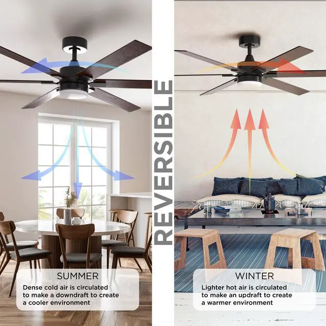 Alt view image 5 of 7 - 60 in. WiFi LED Indoor Wood 3-Blade Smart Ceiling Fan with Temperature Control LED Light (Works with Alexa and Google Assistant)