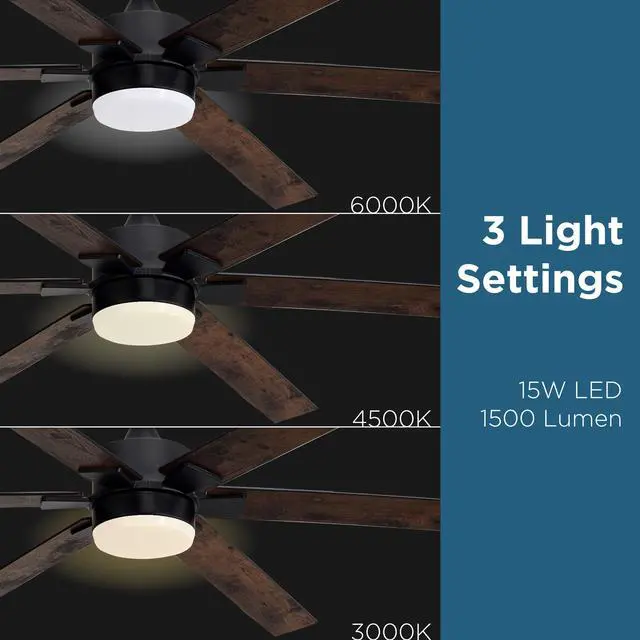 Alt view image 7 of 7 - 60 in. WiFi LED Indoor Wood 3-Blade Smart Ceiling Fan with Temperature Control LED Light (Works with Alexa and Google Assistant)