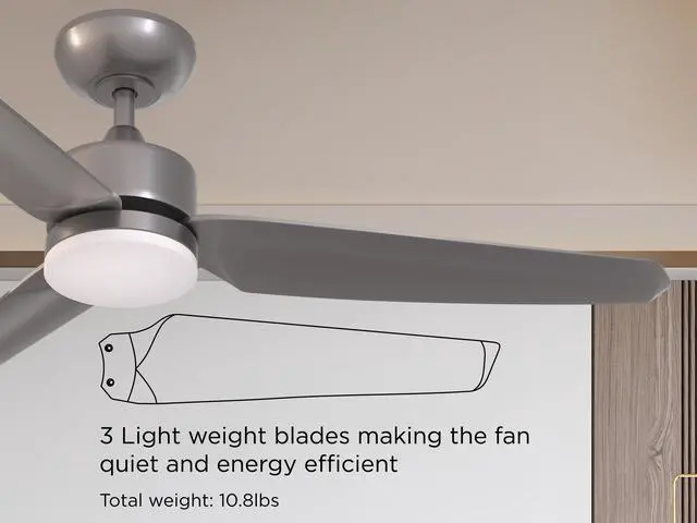 Alt view image 5 of 7 - 52 in. WiFi LED Indoor Metallic 3-Blade Smart Ceiling Fan with Temperature Control LED Light (Works with Alexa and Google Assistant)