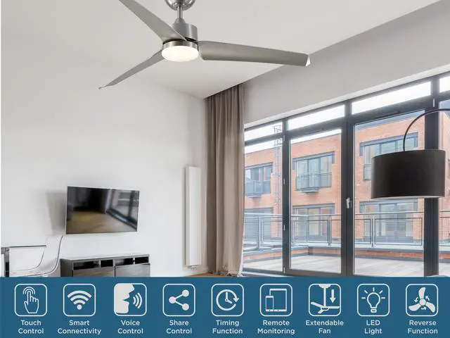 Alt view image 2 of 7 - 52 in. WiFi LED Indoor Metallic 3-Blade Smart Ceiling Fan with Temperature Control LED Light (Works with Alexa and Google Assistant)