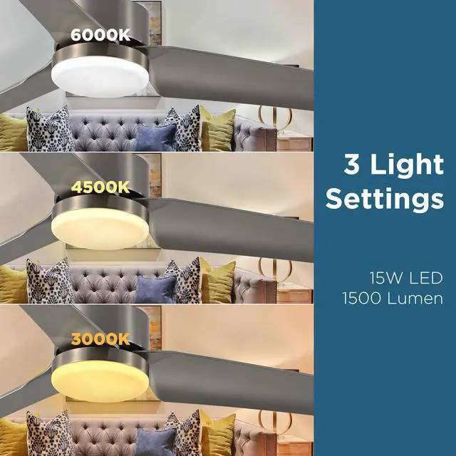 Alt view image 6 of 7 - 52 in. WiFi LED Indoor Metallic 3-Blade Smart Ceiling Fan with Temperature Control LED Light (Works with Alexa and Google Assistant)