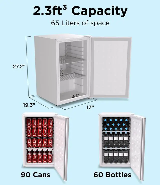 Alt view image 3 of 6 - Snowlion 65L / 2.3 Cu Ft Under-Counter Mini Fridge Solid Door, Freestanding, White