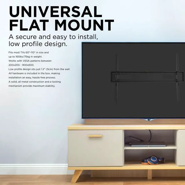 Alt view image 2 of 7 - ProMounts Ultra Slim Flat / Fixed TV Wall Mount  60-110, Up to 165 lb Capacity, 1.2 Profile