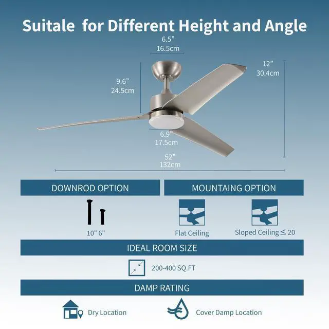 Alt view image 4 of 7 - All Seasons Smart 52 Ceiling Fan with WiFi LED Light, 6 Speeds, Reverse Mode, Works with Alexa & Google