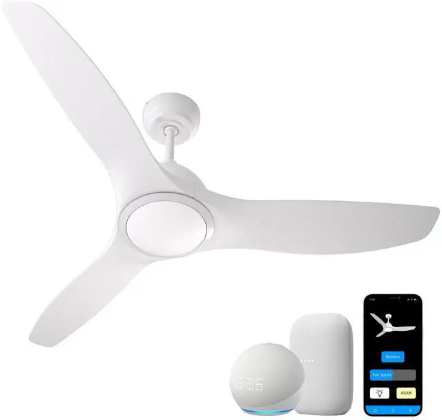 Main image of All Seasons 52 Smart LED Ceiling Fan w/ WiFi 3-Blade, 3 Speeds, Reverse, Alexa & Google Compatible in White