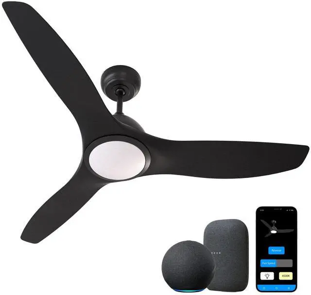 Main image of All Seasons 52 Smart LED Ceiling Fan w/ WiFi 3-Blade, 3 Speeds, Reverse, Alexa & Google Compatible in Black