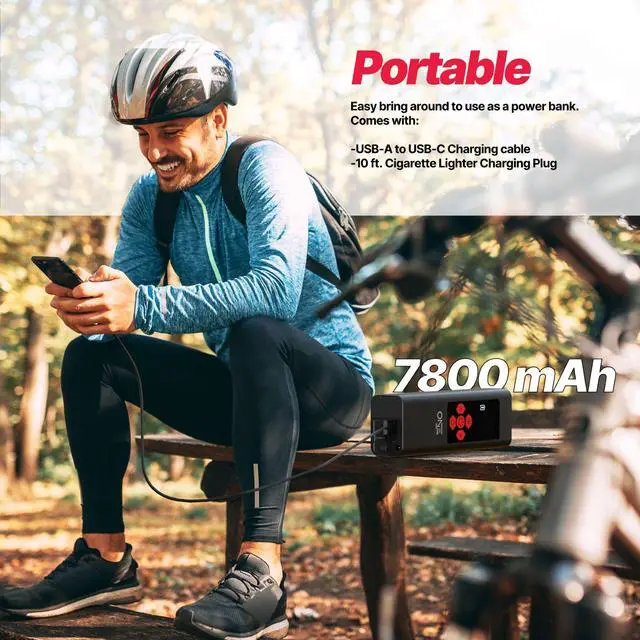 Alt view image 6 of 7 - ONE 150 PSI Portable Tire Inflator / Air Compressor Digital LCD, 11.1V Battery, Car & Bike Use