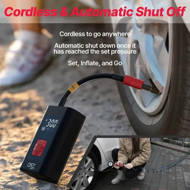 Alt view image 5 of 7 - ONE 150 PSI Portable Tire Inflator 5200 mAh / 7.4 V Battery, Digital LCD, Auto Shut-Off