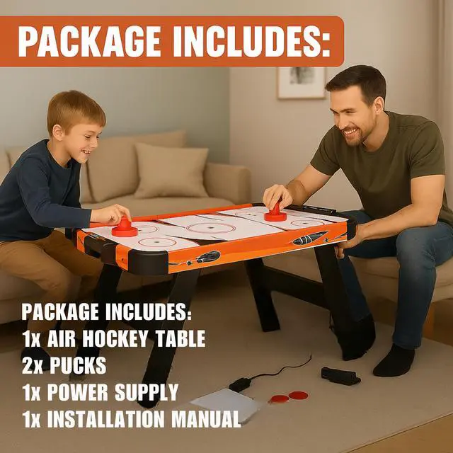 Alt view image 2 of 5 - Electric Air Hockey Table with LED Electronic Scoreboard, Powerful Fan Motor & Accessories Arcade Game for Home or Office