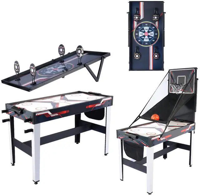 Main image of All-in-One Game Table 4-in-1 Full Package: Air Hockey, Hoop Basketball, Target Shooting, Darts Home Playroom Table