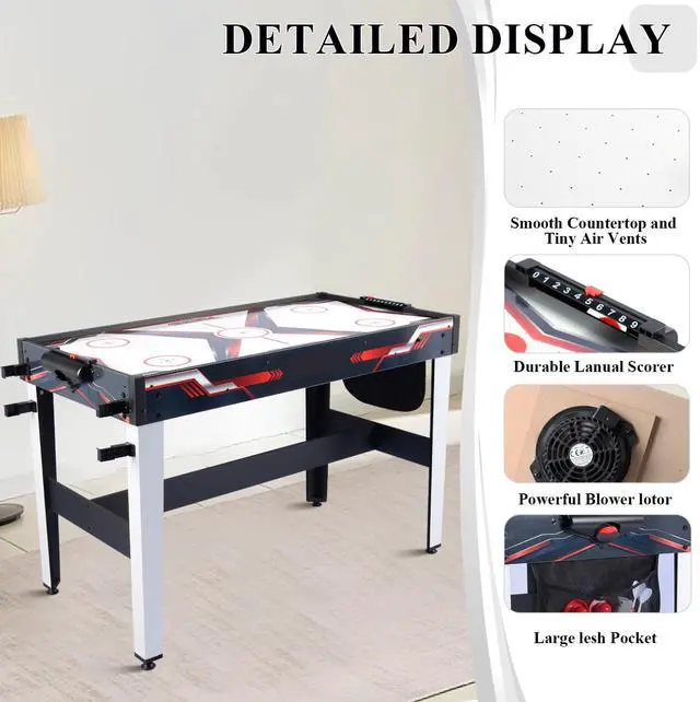 Alt view image 3 of 6 - All-in-One Game Table 4-in-1 Full Package: Air Hockey, Hoop Basketball, Target Shooting, Darts Home Playroom Table