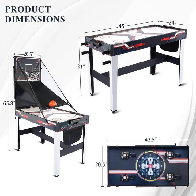 Alt view image 4 of 6 - All-in-One Game Table 4-in-1 Full Package: Air Hockey, Hoop Basketball, Target Shooting, Darts Home Playroom Table