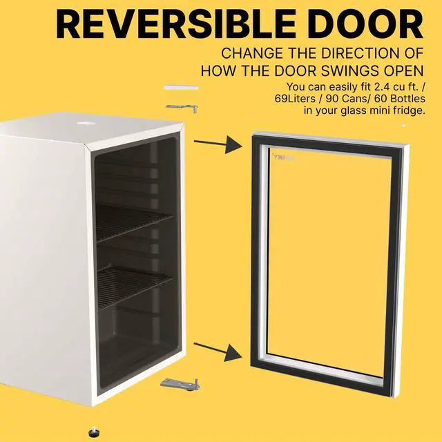 Alt view image 4 of 6 - SnowLion Premium 69 L Beverage Refrigerator 2.4 cu ft Freestanding Mini Fridge with Glass Door Red