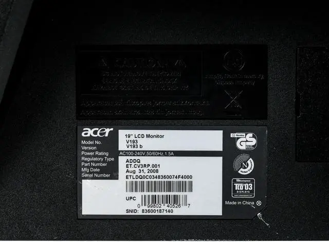 Alt view image 5 of 6 - Acer V193 Black 19" LCD Monitor 5:4 1280 x 1024 VGA Grade A