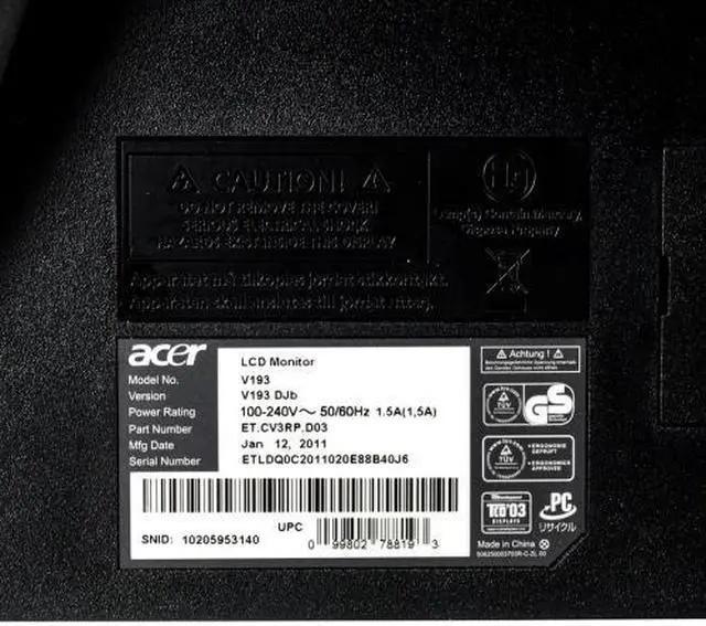 Alt view image 6 of 6 - Acer V193 19" 1280x1024 5:4 LCD TFT Monitor VGA Grade A