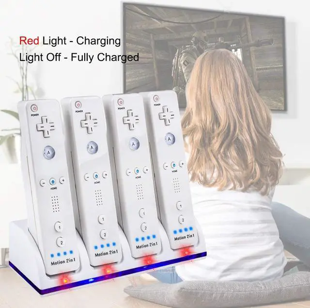 Alt view image 7 of 7 - 4 Wii Controller Batteries with Charger Dock for Wii Controller, TechKen Remote Control Charger Docking Station with 4 Rechargeable Batteries Compatible Nintendo Wii Remote Control
