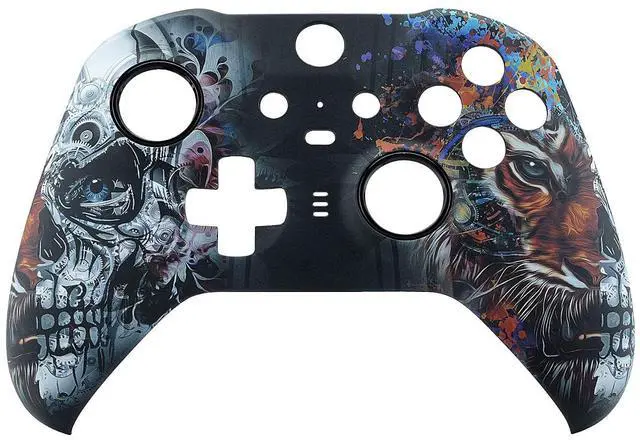 Alt view image 3 of 7 - Tiger Skull Patterned Faceplate Cover, Soft Touch Front Housing Shell Case Replacement Kit for Xbox One Elite Series 2, Xbox Elite 2 Core Controller Model 1797 - Accent Rings Included @
