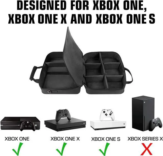Alt view image 2 of 7 - USA GEAR Game Console Carrying Case Compatible with All Xbox and PS models - Accessory Storage for Controllers, Cables, Headsets and Padded Shoulder Strap - Black