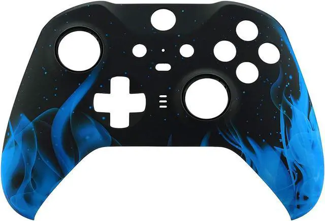 Alt view image 4 of 7 - Blue Flame Patterned Faceplate Shell + Textured Blue Bottom Shell for Xbox Elite Series 2, Elite Series 2 Core Controller - Wood Grain @
