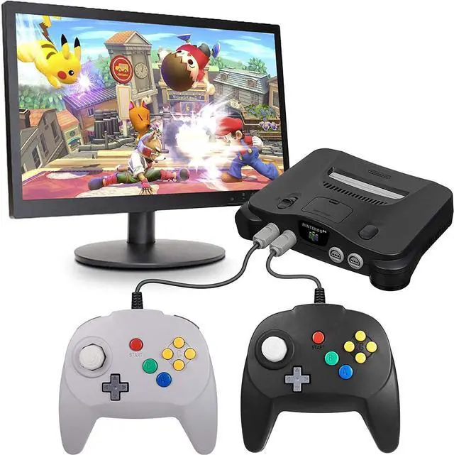 Alt view image 5 of 7 - 2 Pack Mini N64 Controller for Retro Games, kiwitatá N64 Remote Wired 64-bit Video Gamepad Joystick Controllers for N64 Console Gray