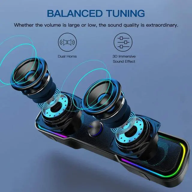 Alt view image 4 of 7 - Computer Speakers,ARCHEER PC RGB Gaming Speakers Wired Computer Soundbar Bluetooth 5.0 USB Powered Desktop Speakers with Stereo Bass LED Light for Desktop PC Laptop Tablet Smartphones (10W/Black)