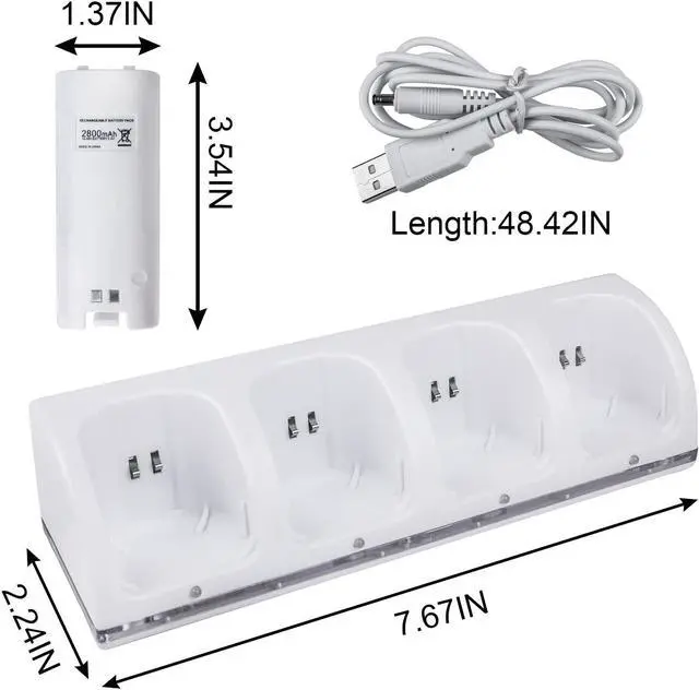 Alt view image 3 of 7 - 4 Wii Controller Batteries with Charger Dock for Wii Controller, TechKen Remote Control Charger Docking Station with 4 Rechargeable Batteries Compatible Nintendo Wii Remote Control
