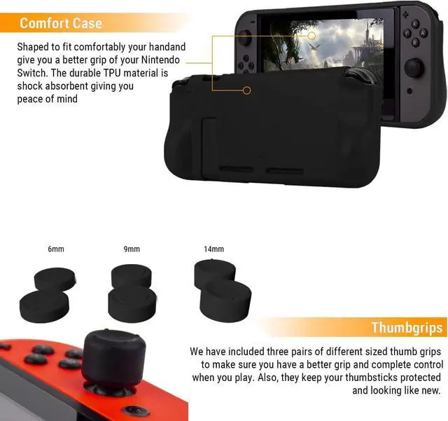 Alt view image 4 of 7 - Orzly Accessory Bundle Kit Designed for Nintendo Switch Accessories Geeks and OLED Console Users Case and Screen Protector, Joycon Grips and Wheels for Enhanced Games Play and More - Jet Black