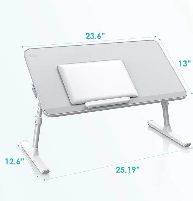Alt view image 6 of 6 - SAIJI Laptop Bed Tray Table(Large Size), Adjustable Height & Angle Laptop Stand for Bed with Detachable Stopper,Leather Bed Desk for Laptop,Portable Laptop Tray for Bed Sofa Couch and Floor (Grey)