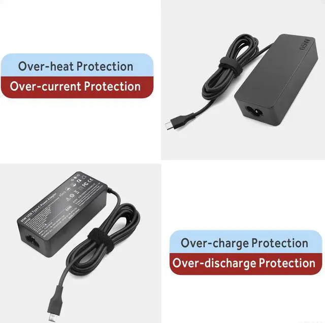Alt view image 5 of 7 - DONGNI 45W 65W USB-C Laptop Charger for Lenovo ThinkPad E580 E585 T490S T580 T590 P51s P52s Yoga 910 920 C630 C930 C940 Chromebook 100e 300e 500e, HP Asus Samsung Acer Dell XPS Type C Notebook