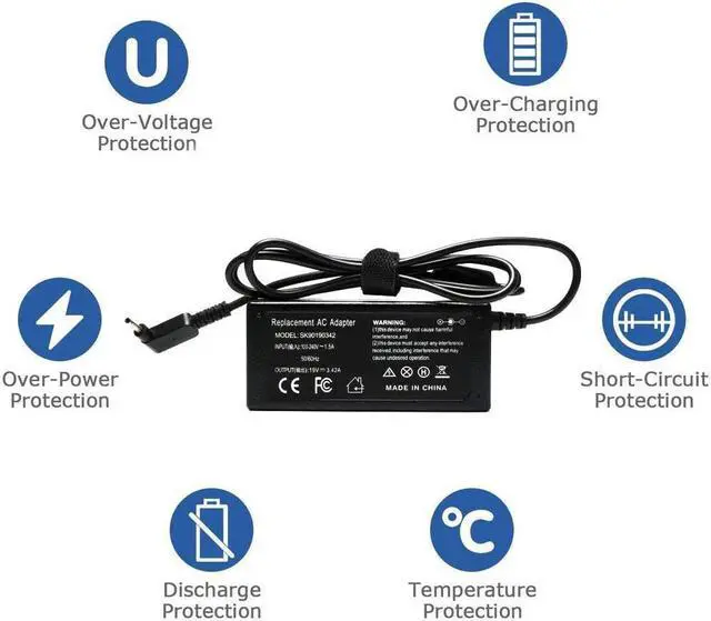 Alt view image 6 of 7 - 19V 3.42A 65W AC Adapter Laptop Charger Compatible for Acer Chromebook R11 11 13 14 15 C720 C720P C740 C810 CB3-431 CB3-131 CB3-532 CB5-571 N15Q8 N15Q9 N16P1 A11-065N1A A13-045N2A Power Supply Cord
