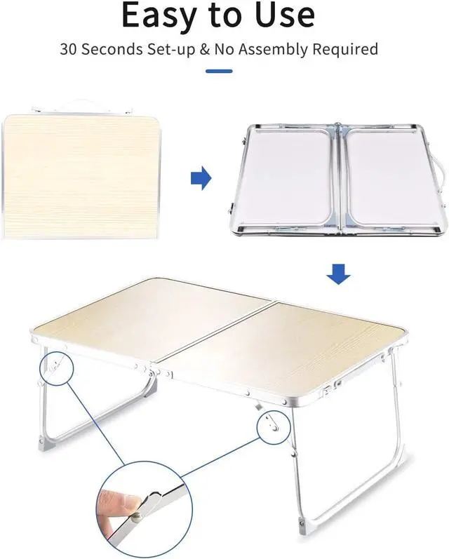 Alt view image 4 of 6 - Foldable Laptop Table for Bed, SUVANE Lap Desk, Bed Desk, Breakfast Serving Bed Tray, Portable Mini Picnic Table Storage Space Laptop Desk Reading Holder(Pine)