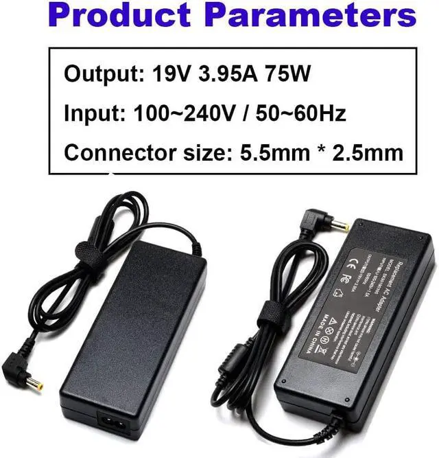 Alt view image 3 of 6 - 19V 3.95A 75W AC Adapter Laptop Charger Compatible with Toshiba Satellite C50 C55 C55D C75D C875 C675 C655 C850 C655D C855D L505 L555D P755 L645 L655 L675 L750 L755 L855 L875D A200 Power Supply Cord
