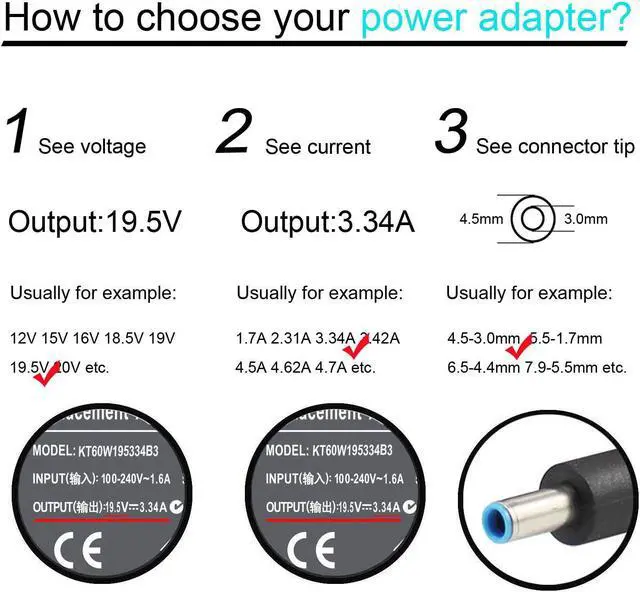Alt view image 3 of 6 - 65W 45W AC Adapter Charger Compatible for Dell Inspiron 15 3000 5000 Series 3551 3552 3568 5558 5559 5755 5758 7558 7568 7569 7579 XPS 18 1810 XPS 18 1820 Power Supply