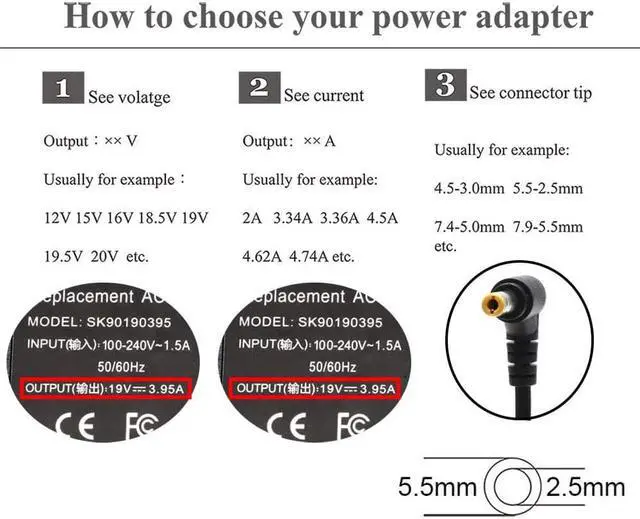 Alt view image 2 of 6 - 19V 3.95A 75W AC Adapter Laptop Charger Compatible with Toshiba Satellite C50 C55 C55D C75D C875 C675 C655 C850 C655D C855D L505 L555D P755 L645 L655 L675 L750 L755 L855 L875D A200 Power Supply Cord