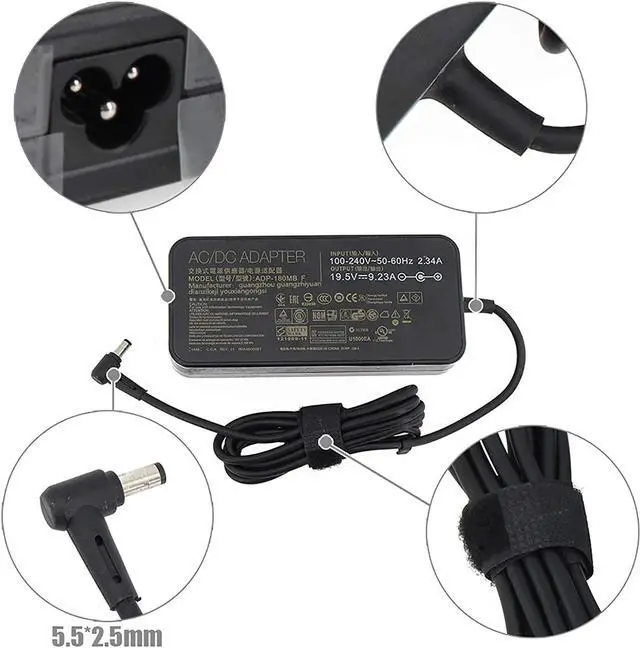 Alt view image 4 of 7 - 19.5V 9.23A 180W AC Charger Fit for Asus ADP-180MB F ROG G750JM G751JM G750JS G75VW G75VX GL502VT G750JW G750JM G750JX G751JL G751JM G752VL G-Series Gaming Laptop with Power Cord