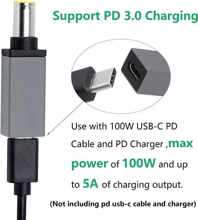 Alt view image 4 of 7 - CERRXIAN 100W PD USB Type C Female Input to DC 7.9mm x 5.5mm Power Charging Adapter for Lenovo Thinkpad T60 T61 T400 T410 T420 T430 T500 T510 T520 T530 X60 Z60 X200 X201 X220(100w-7955a) (Silver grey)