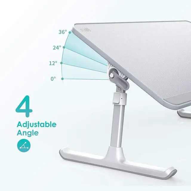 Alt view image 4 of 6 - SAIJI Laptop Bed Tray Table(Large Size), Adjustable Height & Angle Laptop Stand for Bed with Detachable Stopper,Leather Bed Desk for Laptop,Portable Laptop Tray for Bed Sofa Couch and Floor (Grey)