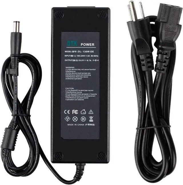 Main image of DTK 130W 19.5V 6.7A AC Adapter Laptop Charger for Dell Latitude Inspiron Precision Studio Vostro 450-19105 CM161 Power Cord Supply JU012 VJCH5 WRHKW MTMPN Connector Size 7.4mm x 5.0 mm