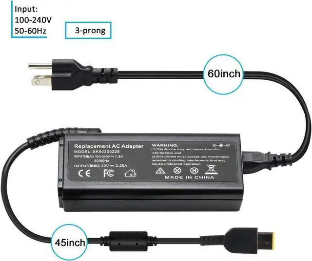 Alt view image 4 of 7 - 45W 20V 2.25A AC Adapter Laptop Charger Fit for Lenovo ADLX45NCC2A ADLX45NLC3A ADLX45NCC3A ADLX45NDC3A Yoga Chromebook 11E ThinkPad X270 X260 T460s T570 Helix Power Cord