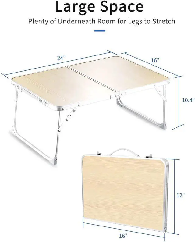 Alt view image 6 of 6 - Foldable Laptop Table for Bed, SUVANE Lap Desk, Bed Desk, Breakfast Serving Bed Tray, Portable Mini Picnic Table Storage Space Laptop Desk Reading Holder(Pine)