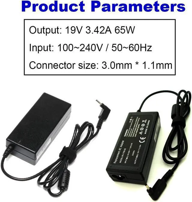 Alt view image 3 of 7 - 19V 3.42A 65W AC Adapter Laptop Charger Compatible for Acer Chromebook R11 11 13 14 15 C720 C720P C740 C810 CB3-431 CB3-131 CB3-532 CB5-571 N15Q8 N15Q9 N16P1 A11-065N1A A13-045N2A Power Supply Cord